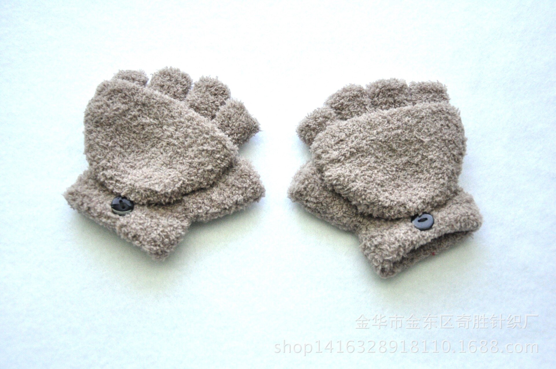 5-11Jahre freundlicher Winter Warme Handschuhe Baby Mädchen Baby Jungen Kaschmir Korallen Vlies Dicken Halb Gefingert Klappe Fäustlinge KF193: khaki