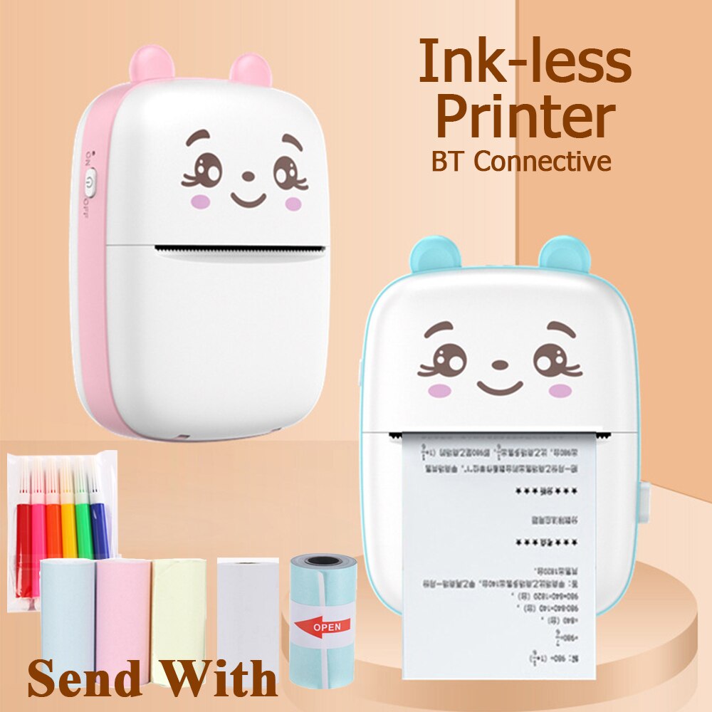 Portable Printer MINI Thermal Printer Ink-less Pocket Label Printer 58mm Printing Wireless BT Connect For Android IOS Printers