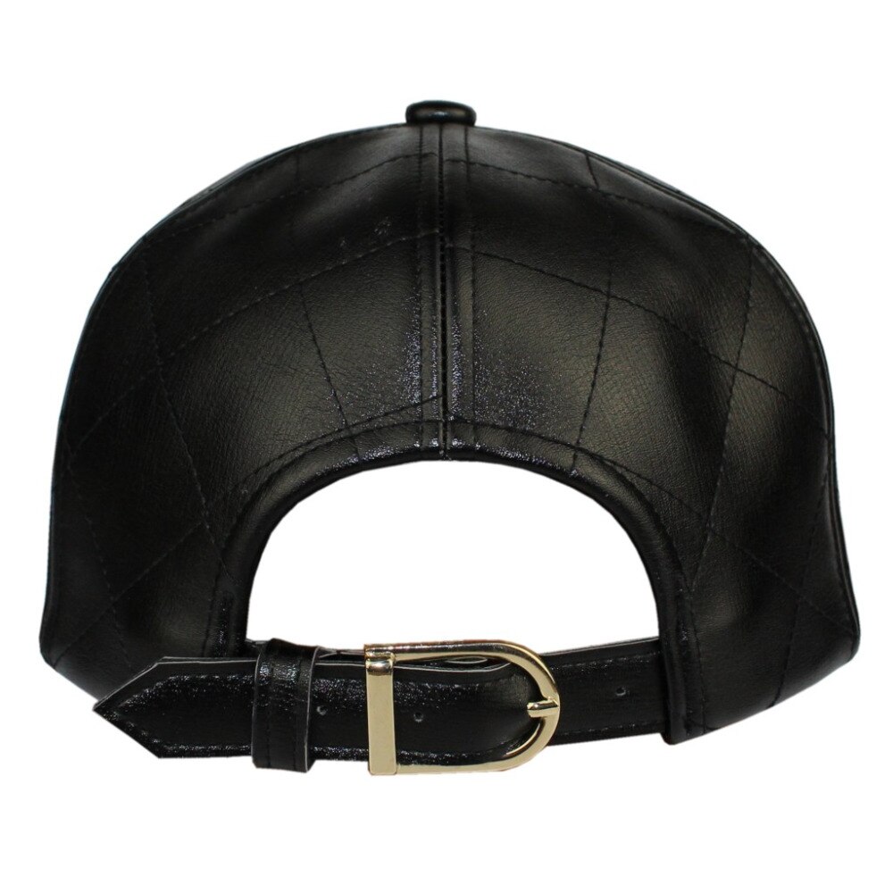 Quilt Faux Leather Urban Snapback Flat Brim Metal Buckle Hip Hop Streetwear Black Solid Baseball Cap hat Men