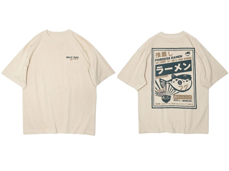 GONTHWID Puffer Fisch Ramen Drucken Kurzarm T Hemden Harajuku Hüfte hüpfen lässig Streetwear T-Hemden Hemd Herren Sommer zu: 201227K / S