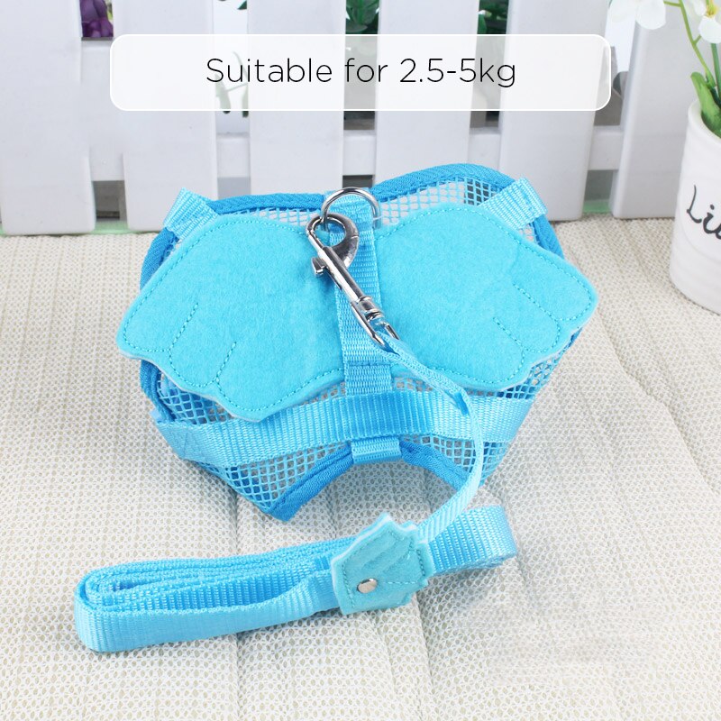 Konijnentuig met lijnset met engelenvleugels, nylon touwen, verstelbaar zacht mesh vest, harnas voor konijnen: Groot - blauw