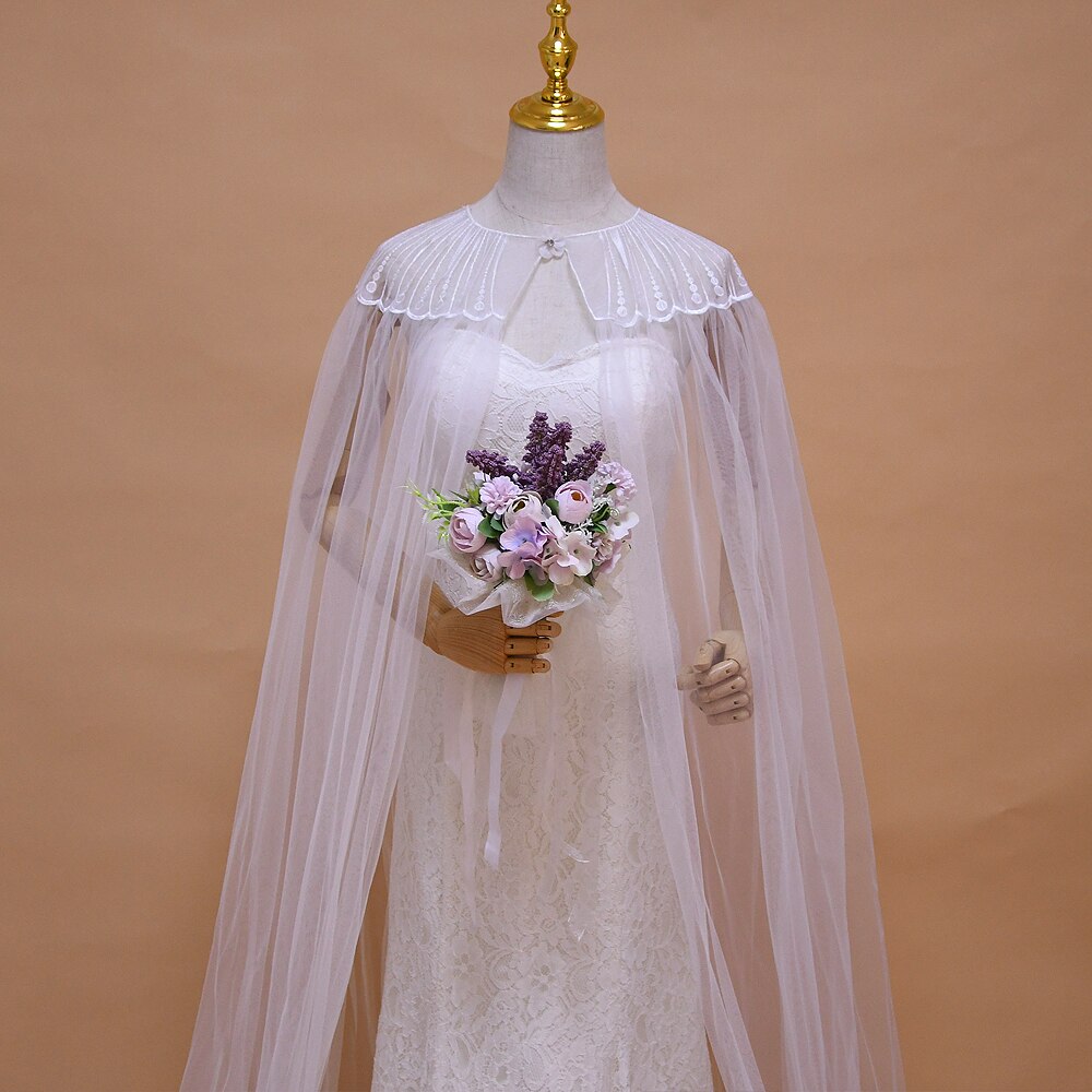 TRiXY G24-chal de encaje blanco para boda, capa de velo de novia, encaje de Organza, capas de boda largas, envolturas nupciales, manto de chal de tren de 3M de largo