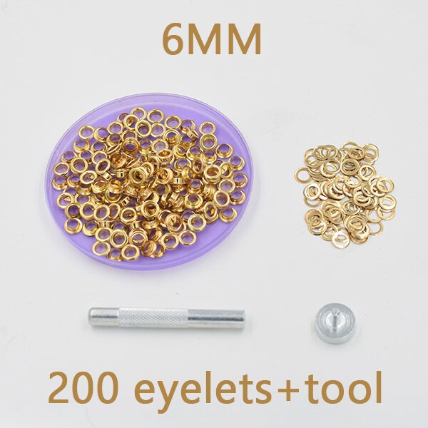 200 set paket 400#  öljetter 6mm nitar knapphål öglor spänne: 200 öglor och verktyg