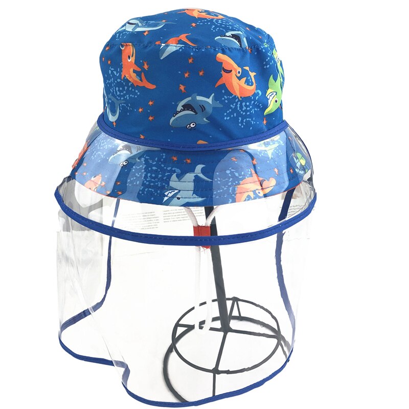 Trend Kids Protective Waterproof Bucket Hat Floral Cartoon Print Fisherman Cap with Removable Full Face Shield