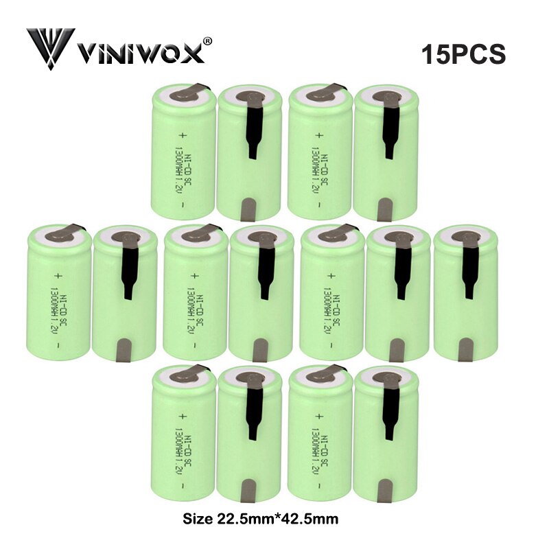 1300mAh SC Ni-CD 1.2V Rechargeable Batteries Cell for Electric Screwdriver Power Tool Battery Light Toy Accumulator: 15PCS
