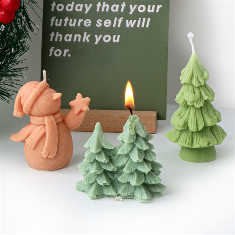 Stampi per candele natalizie in silicone Pupazzo di neve con albero di Natale Stella Pupazzo di neve Sciarpa Stampo natalizio ornato con fiocco di neve natalizio fai-da-te