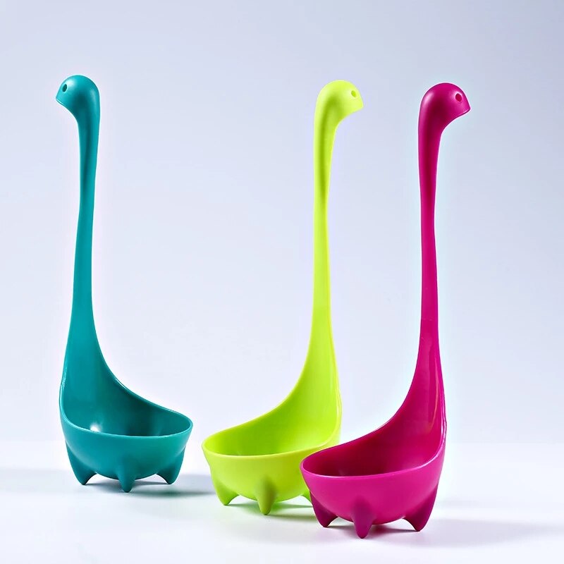 Colher de sopa de dinossauro com alça longa vertical, utensílios de cozinha, agitador para comida, utensílios de cozinha
