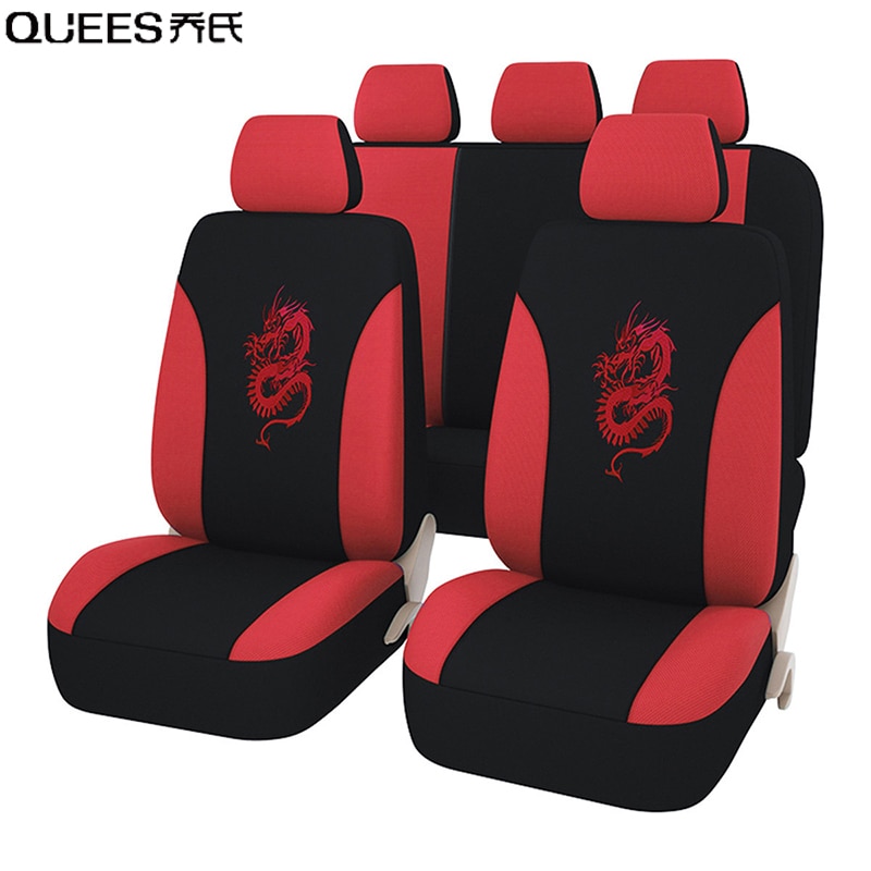 QUEES Car Seat Cover Dragon-shaped Embroidered Seat Protection Cushion Fabric Auto Styling Car Interior Accessories Universal