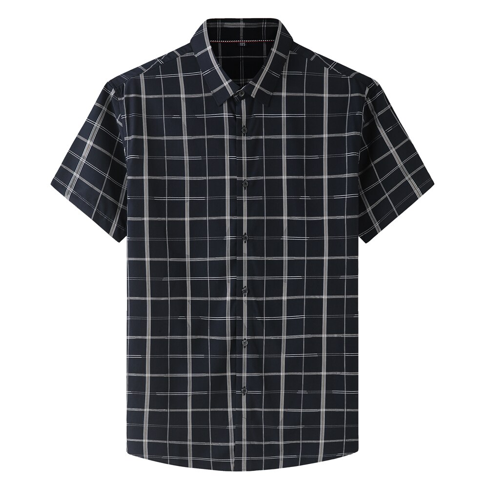 Plus Size 7XL 8XL Men's Shirt Summer Short Sleeve Plaid Loose Business Casual High Male Brand Shirt Black White: Black / 4XL