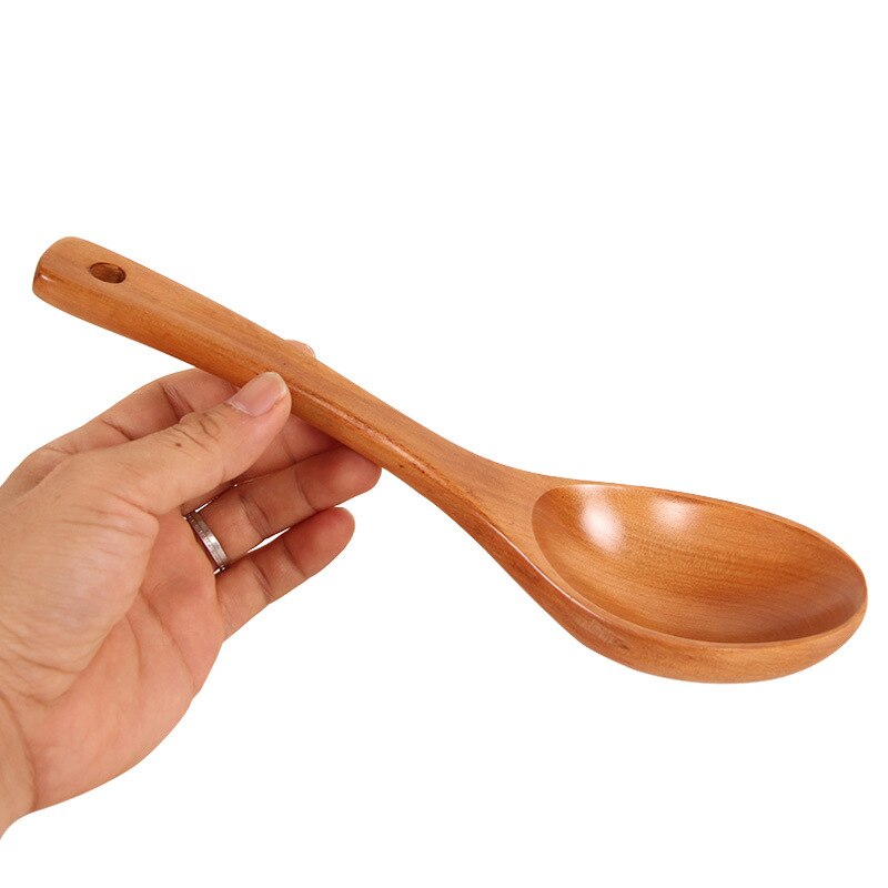 Vacclo 1pc Wooden Big Soup Spoon Long Handle Porridge Cornmeal Scoop Water Ladle Kitchen Tableware Cooking Utensil Tool: A