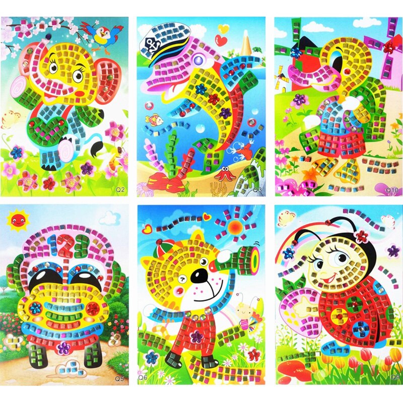 12pcs Kids Diy Handicraft Set Colorful Mosaic Stickers Shiny Diamond Sticker Painting Kindergarten Handmade Materials