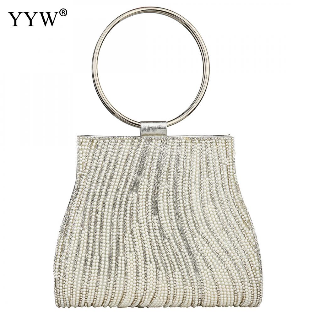 Sac A Main Femme Women Circle Ring Purse And Handbag Rhinestone Beaded Women&#39;S Shoulder Bag Luxury Handbags Women Bags: white