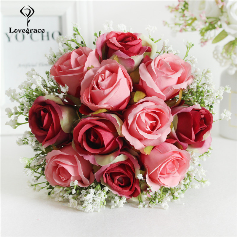 Bouquet de mariage mariée porte-main soie artificielle babyssouffle Rose fleurs dentelle petit Bouquet demoiselles d'honneur mariage décor Flores