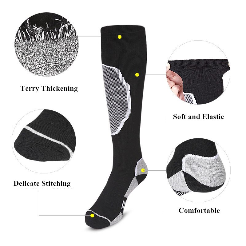 unisex Kompression Thermische Socken Knie Hohe Athletisch Laufen FußBall Verdickung Elastische Strumpf Winter Wandern Warme Lange Socken