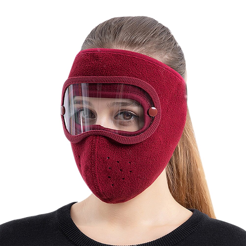 Winter Gezichtsmasker Warme Fleece Verdikte Hoed Met Bril Rijden Winddicht Anti Fog Ski Cap Ski Masker: Rood