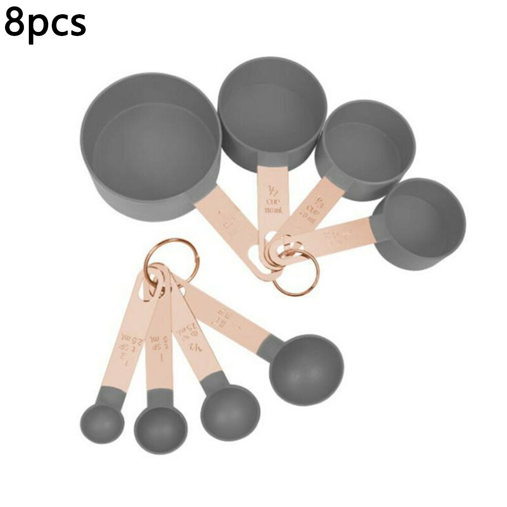 8 Stks/set Rvs Maatbekers Lepels Keuken Bakken Koken Tools Set Maatlepels En Cups Keuken Gadget: Grijs