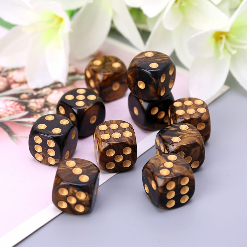 10 Stck 16mm Harz Würfel D6 Schwarz Gold Punkte Runde Kanten KTV Bar Nachtclub Unterhaltung Werkzeuge Erwachsene Spielzeug R9CE