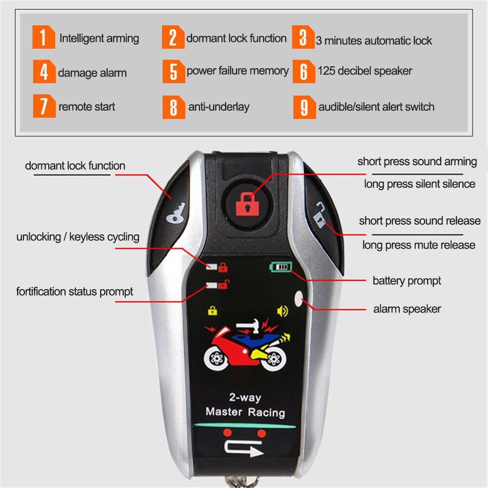 Motor Alarm Apparaat 2 Way Anti-Diefstal Systeem Scooter Inbraak Trillingen Alarm Afstandsbediening Motor Universele 2V Auto-lock Accessoire