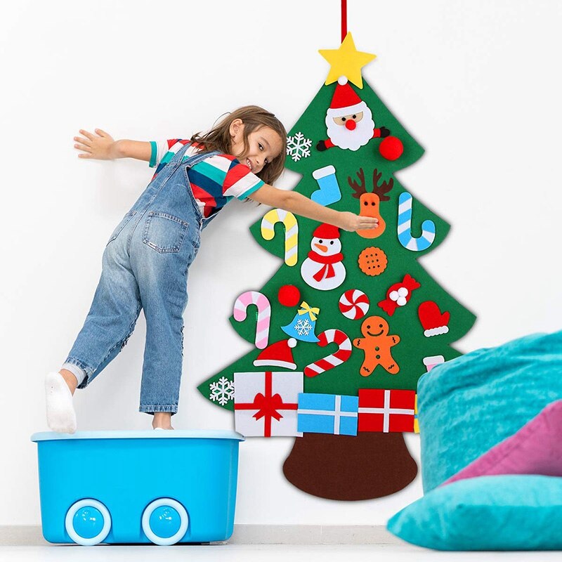 Af88 -3d kerstboomhangers van vilt, set van 3ft kerstboompjes met ornamenten voor kinderen, kerstdecoraties om zelf te maken