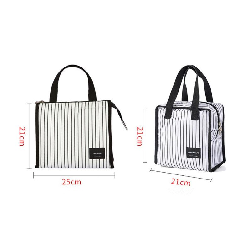 Purdored 1 pc kannettava raidallinen lounaspussi naisille ruoka piknik kylmälaukku eristetty kantokassi säiliö bento laukkujärjestäjä