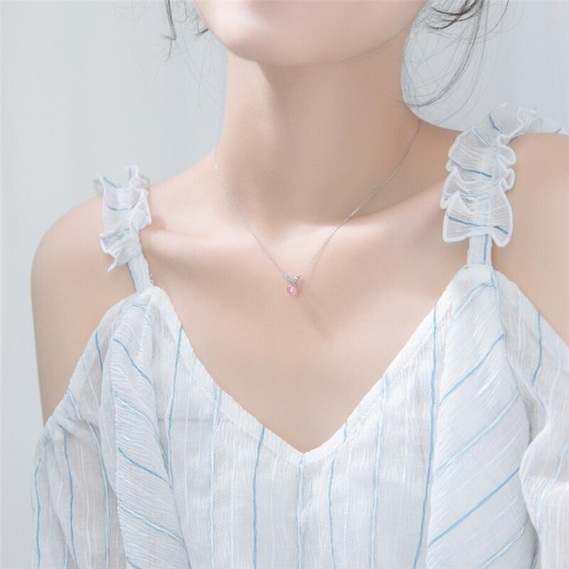 Carino Fragola di Cristallo Del Coniglio di 925 in Argento sterlina Catena Della Clavicola Creativo Dolce di Personalità Collana Femminile SNE299