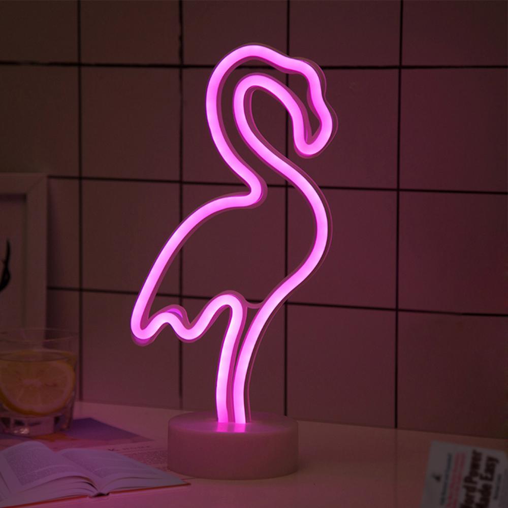 Neonskilt ledet lampe neonlys til værelser usb kabel / batteridrevet skrivebord borddekoration flamingo enhjørning kaktus jul: Flamingo