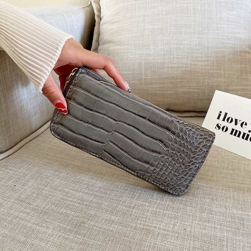 Portefeuille Long pour la des femmes motif Crocodile sac à main avec fermeture éclair sacs à main en cuir PU porte-monnaie porte-carte