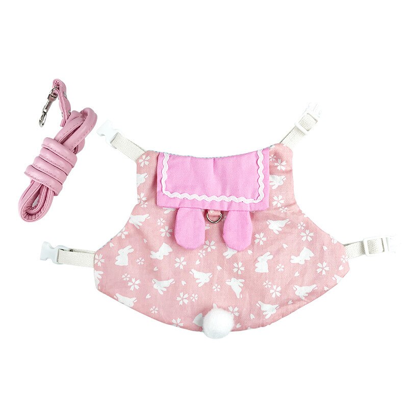 Falda con arnés para mascotas, conjunto de ropa de conejo, vestido de conejito, chaleco, arnés de cuerda, correa para caminar, bonito vestido de Cosplay: Rosa / S