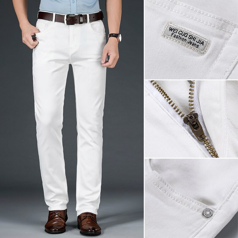 Pantalones vaqueros blancos para hombre, Corte recto de negocios de estilo clásico informal, modernos, suaves, avanzados, 40, primavera y otoño, novedad de