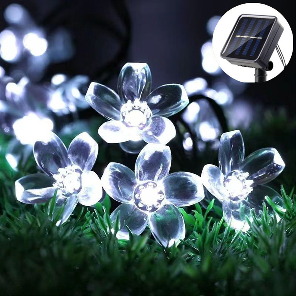 1Pc Solar String Flower Lights Outdoor 20/50/100 Led Fairy Licht Voor Tuin Hek Patio Tuin Kerstboom Decor: WHITE / 20W