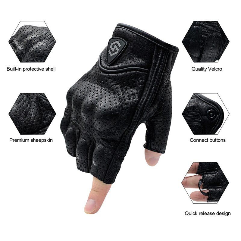 Guantes de Ciclismo de oveja, mitones de cuero sin dedos, medio dedo, para Motocross, montañismo, Fitness, 1 par