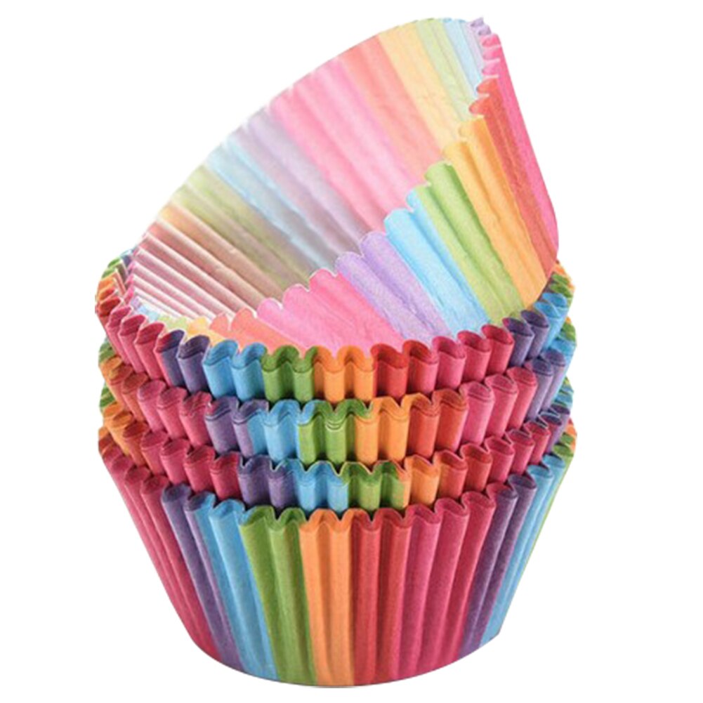 100 Stks/set Kleurrijke Regenboog Papier Taart Cupcake Bakpapier Cup Keuken Koken Bakvormen Maker Diy Cake Decorating Gereedschap