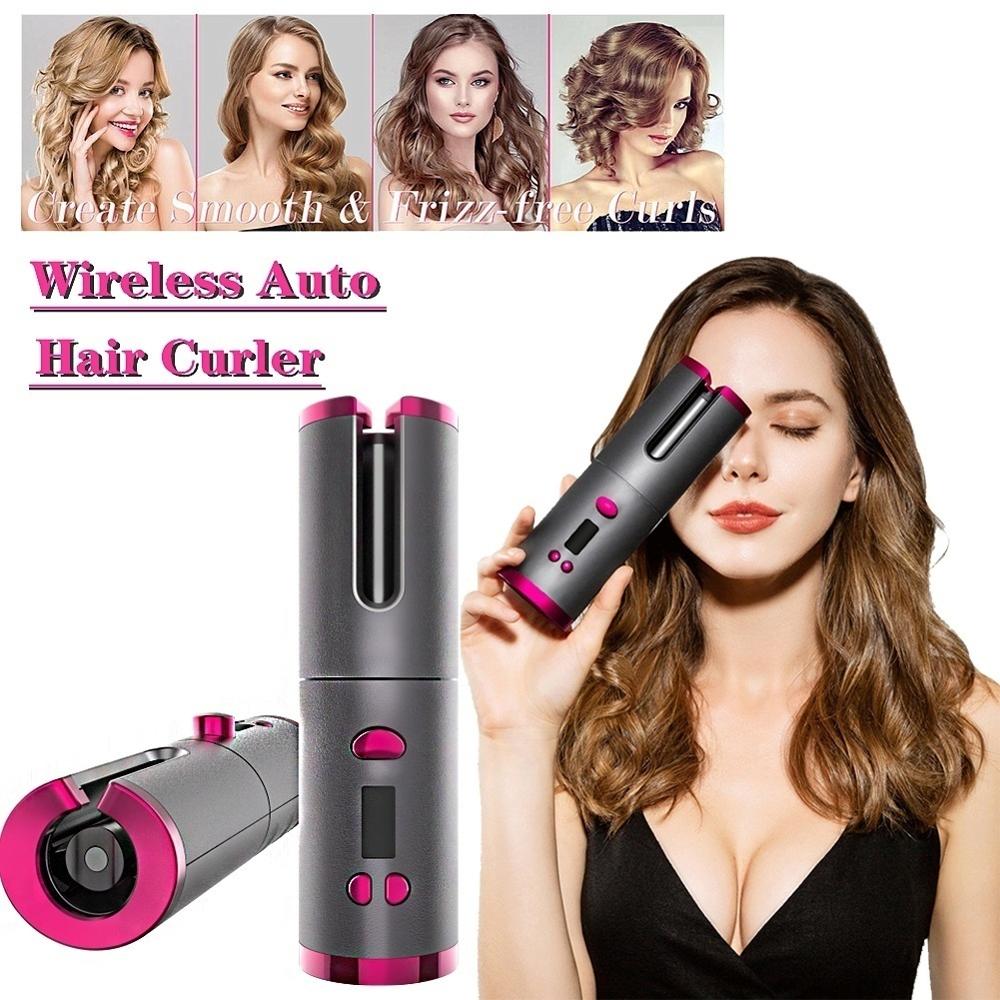 Cordless Auto Waves Curling Iron Electric USB Rechargeable Portable Hair Curler LCD Display Rotating Styler Machine