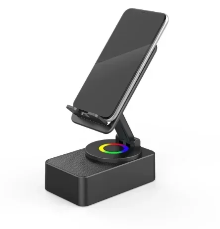 Altavoz Bluetooth inalámbrico 5 en 1, soporte para teléfono móvil de escritorio, Banco de energía portátil, carga para cocina, viajes, fiestas, gimnasio al aire libre: Negro