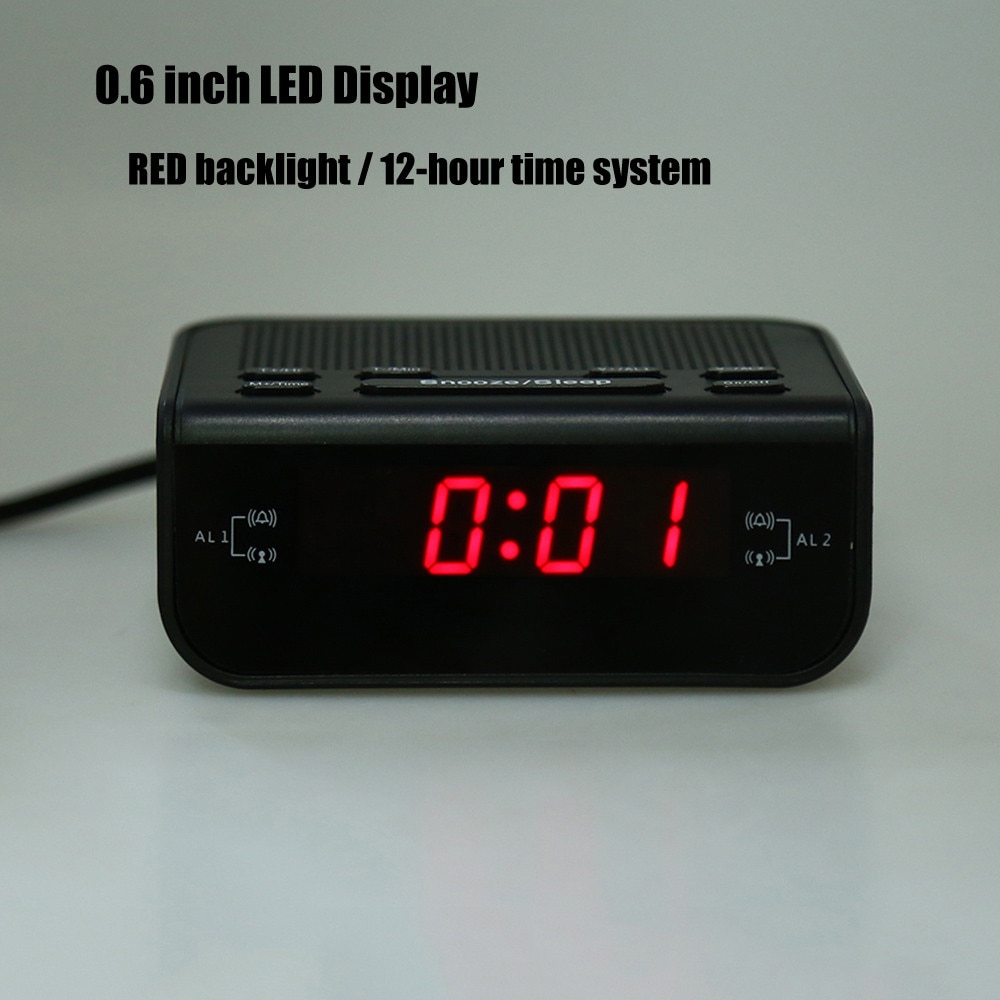 Modern Alarm Clock FM Radio with Dual Alarm Buzzer Snooze Sleep Function Compact Digital Red LED Time Display Clocks