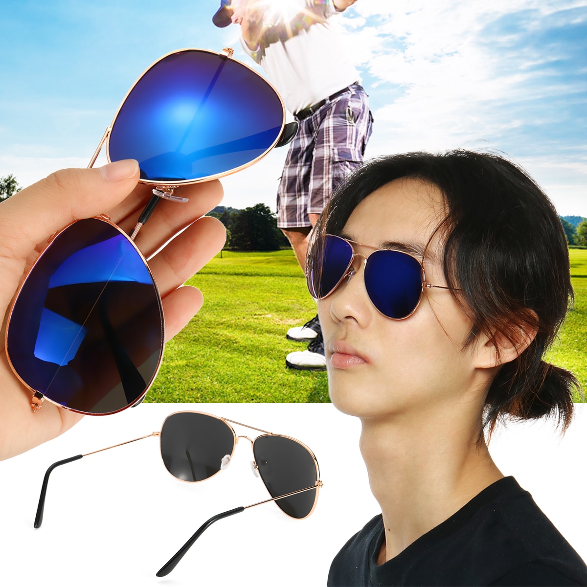 Men Retro Sunglasses Fishing Golf Ball Finder Glasses Eye Protection Golf Accessories Blue Lenses Sport Glasse