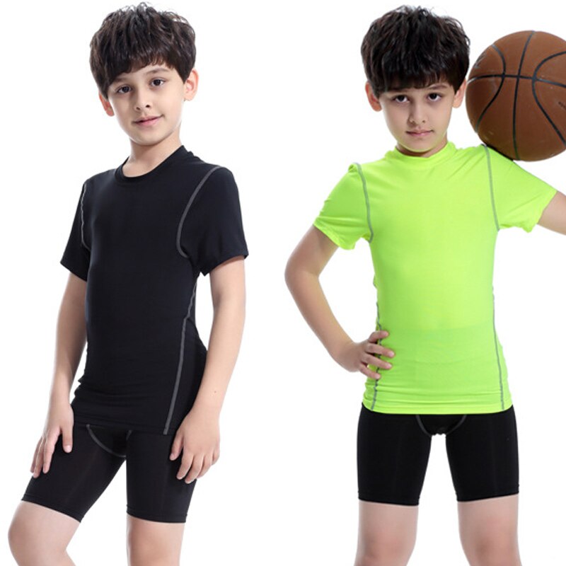 Kids Sportswear Elastic Breathable Quick Dry Workout Tops Short Sleeves for Boys Girls DO2
