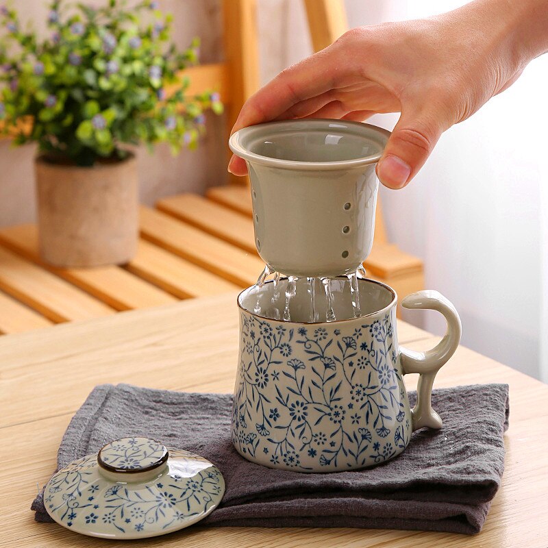 Chip te kop håndmalet retro porcelæn personlig kop med låg med filtreret te lækager te kontor kopper