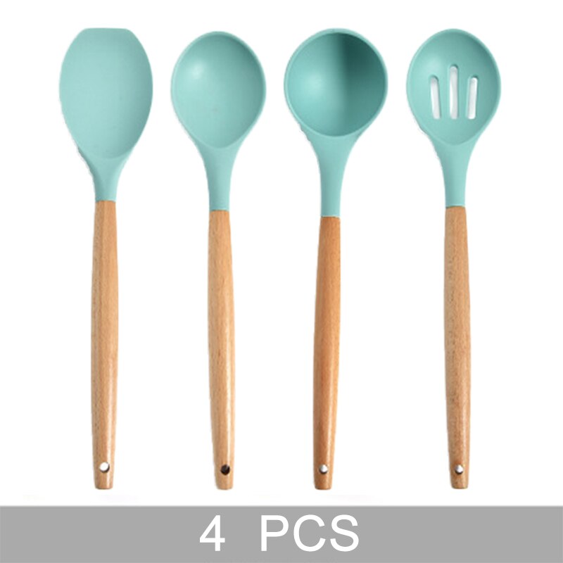 Green Silicone Kitchen Utensils Set Heat Resistant Nonstick Baking Cooking Tools 2/3/4/5/6/7/8/9 PCS Kitchenware Accessories: 4 PCS