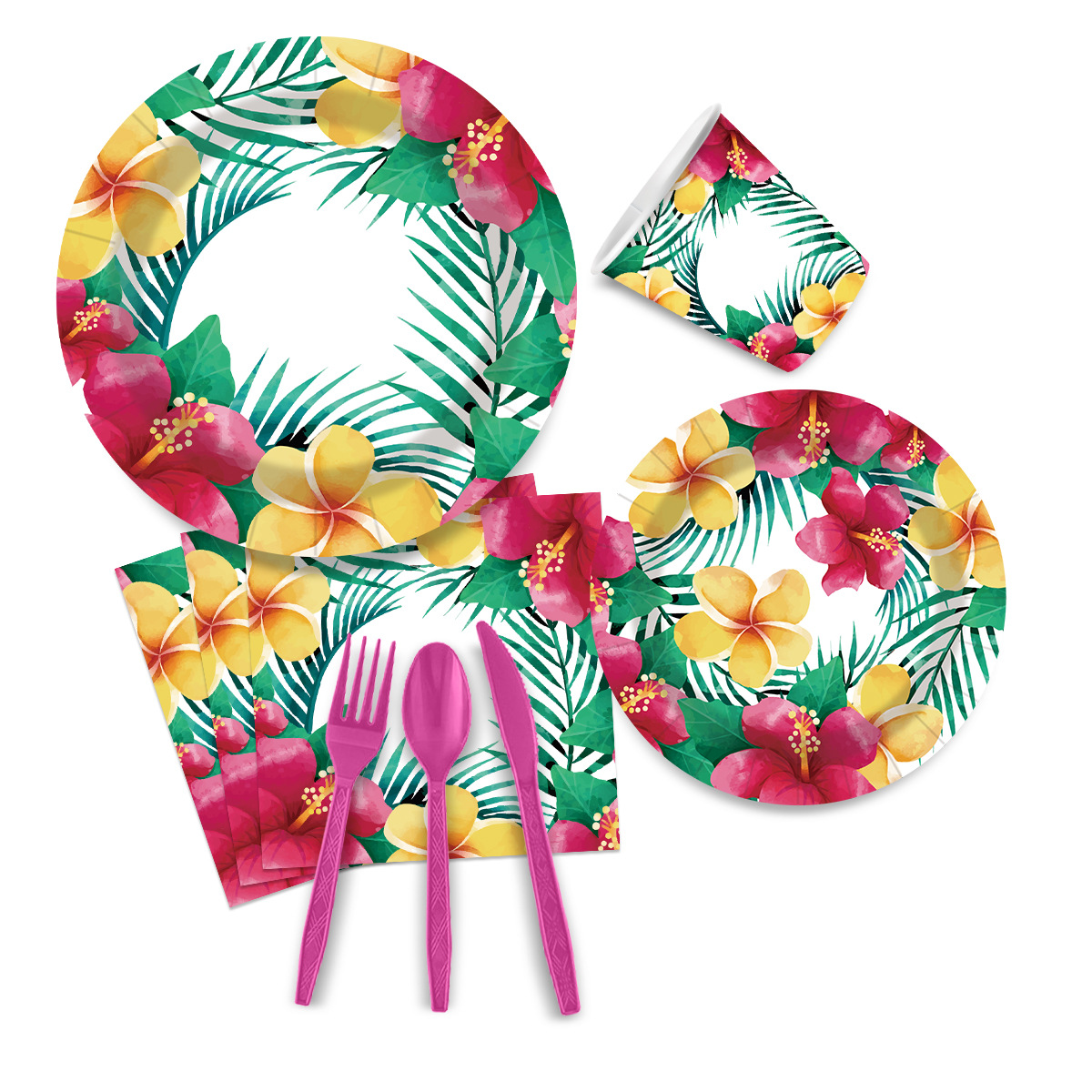 Tropisk stil blomsterfest servise engangstallerken kopp papirhåndkle servise vind