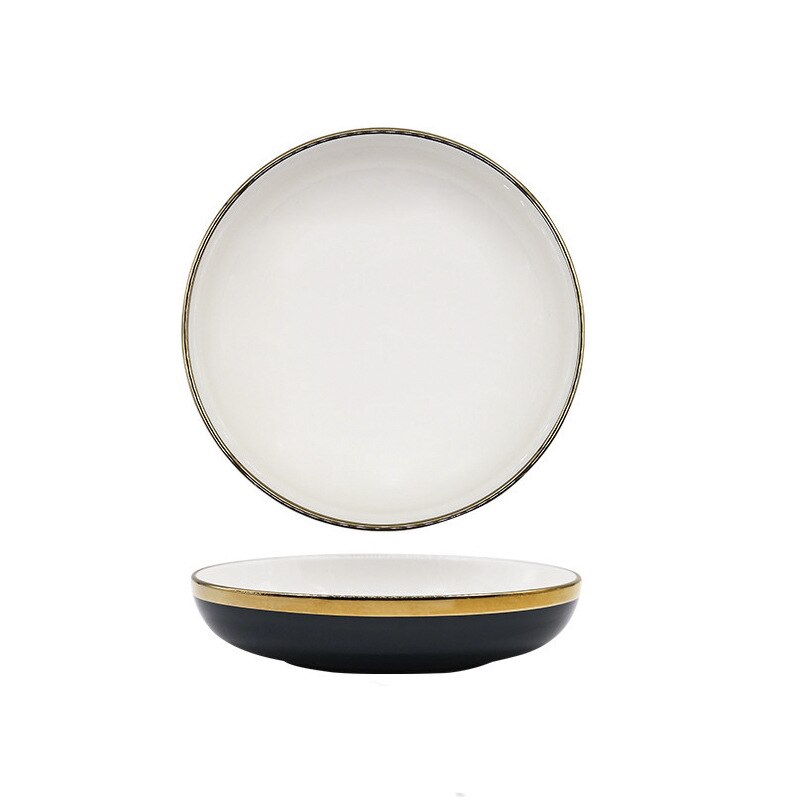 Plate Gold Inlay Round Dinner Plate Dish Tray Food Gold Edges Plate tableware Dinner dish