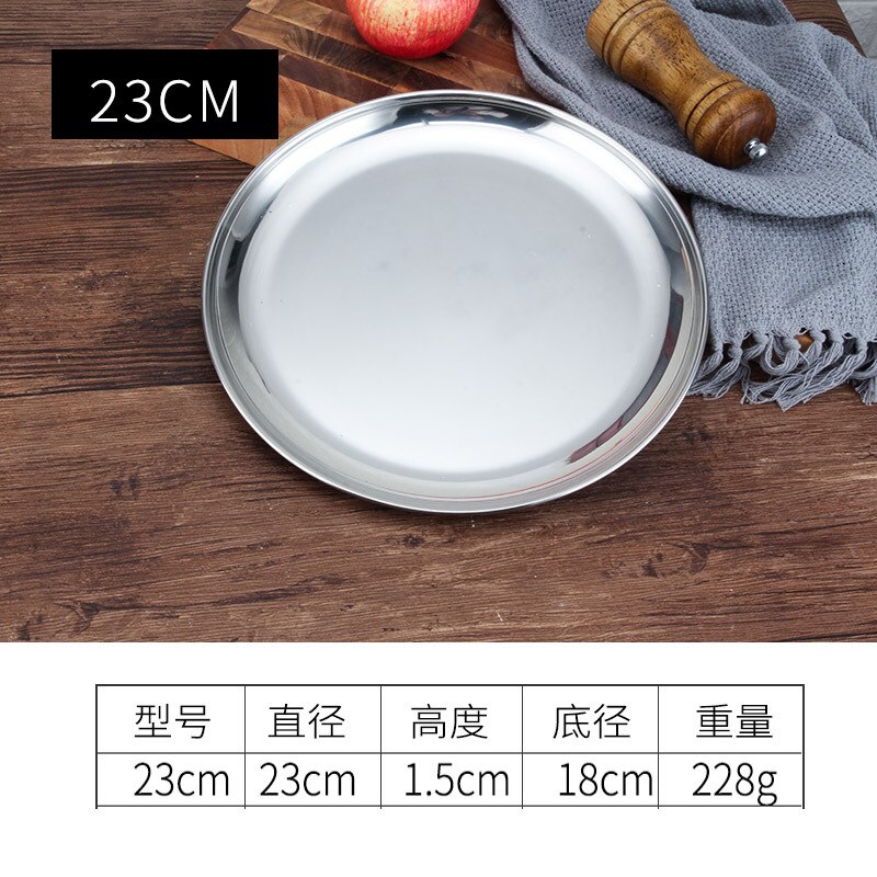 14-34CM Silver Round Food Plate Thicken Stainless Steel Candy Dish Cake Plate Household Kitchen Tableware: White