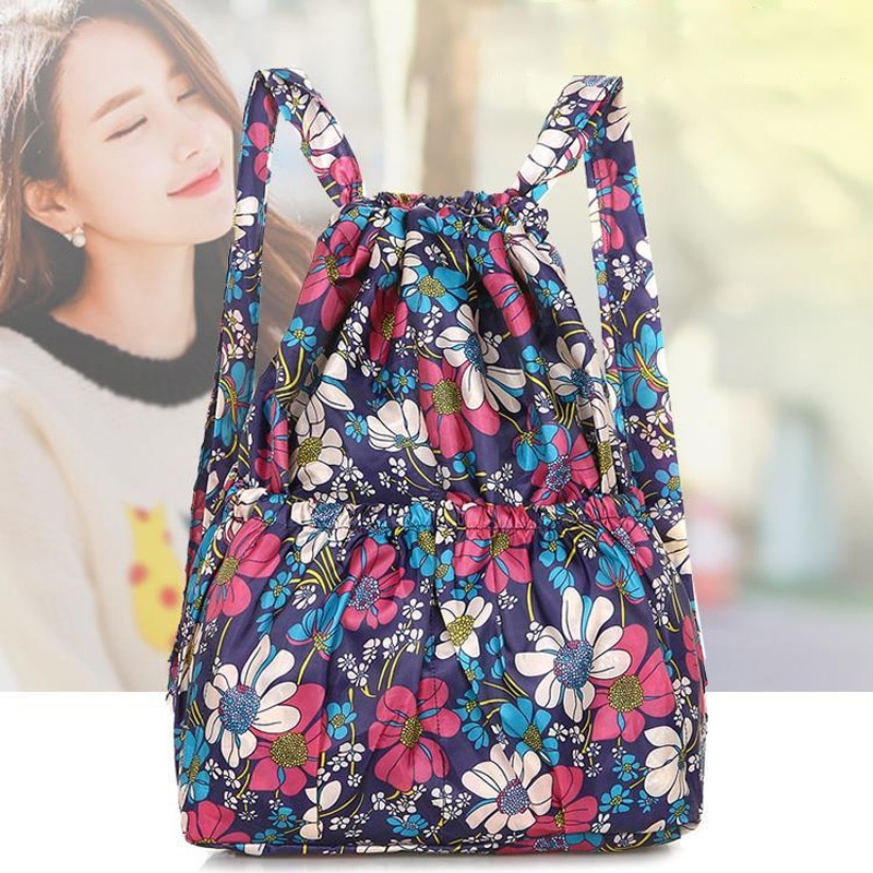 Shoulder foldable ultra-light ultra-thin travel backpack female shoulders large capacity travel beam pocket drawstring female