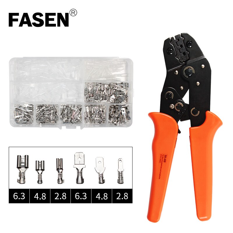 Trådklämmor krymptång verktyg awg 26-16 270 st 2.8mm 4.8mm 6.3mm hane/hona tråd spade kontakter terminaler crimper kit: Sn -48b kit