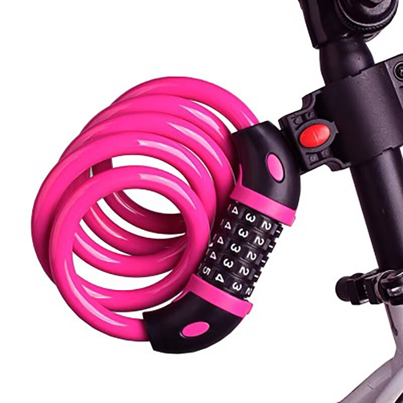 Draagbare Mtb Bike Cijferslot Stalen Kabel Racefiets Sluizen Tough Beveiliging Fiets Sloten Fietsen Accessoires: Pink