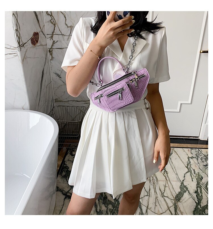 Bolso de hombro para mujer con de cocodrilo morado, bolso de pecho de Fannie, bolso de mensajero de cuero de