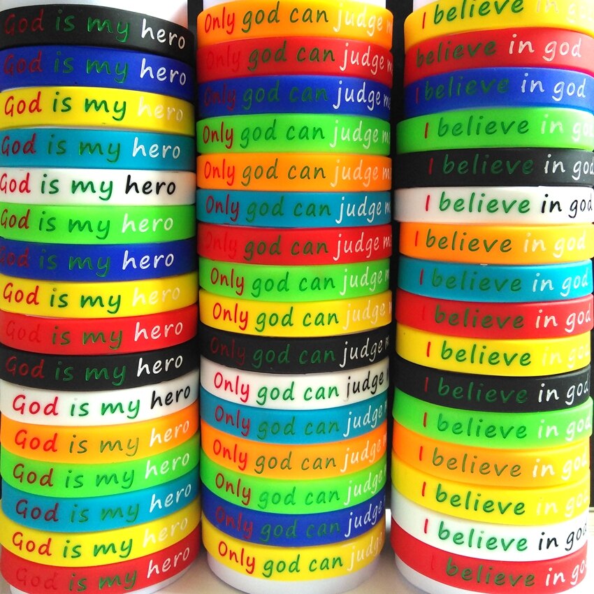 Bulk veel 100pcs Flexibele Jezus Polsband God Christelijke Bijbel Sieraden Siliconen Religieuze Armbanden Gemengde Kleur Style