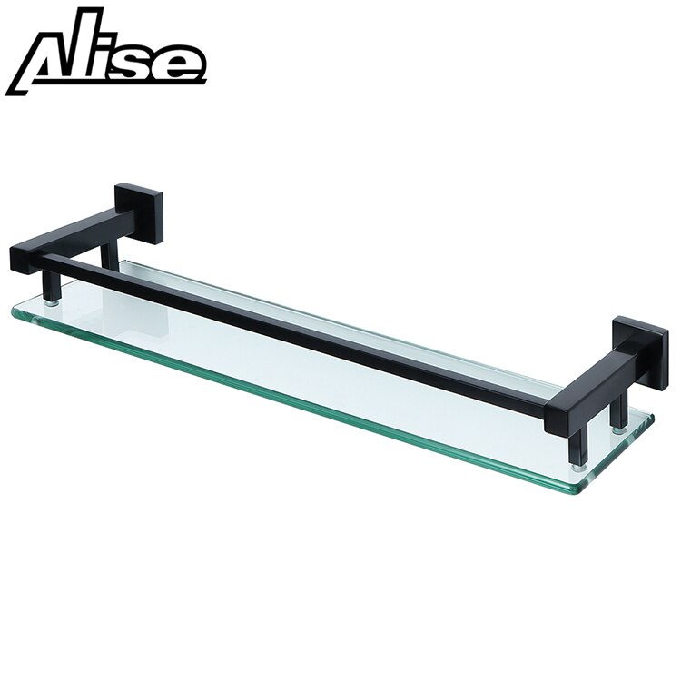 Alise SUS 304 Stainless Steel Bathroom Shelves Shower Glass Shelf Wall Mount Shower Caddy: Black