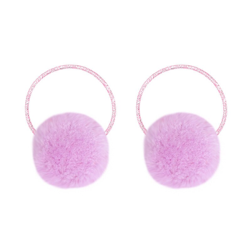 2 Stuks Leuke Baby Kleurrijke Pompoms Haarbanden Elastische Haar Ring Voor Meisjes Haar Tie Touw Kids Hoofddeksels Baby haar Accessoires: 2pcs purple