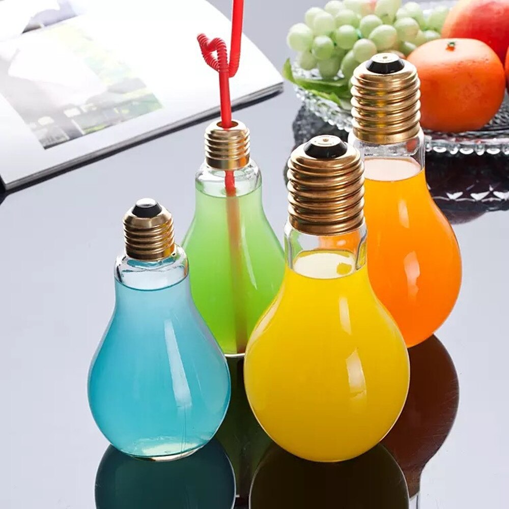 1 st glödlampa vattenflaska för kort söt mjölksaft glödlampa form läckagesäker glasflaska fest